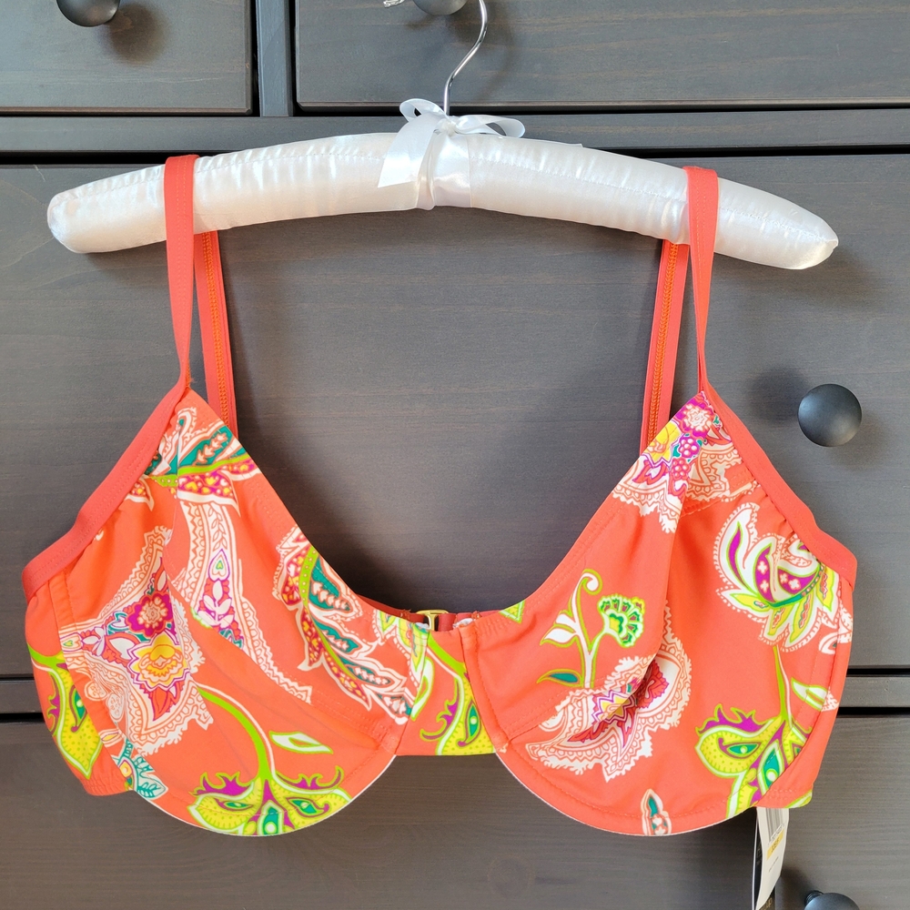 Vibrant Orange Paisley Bikini Top